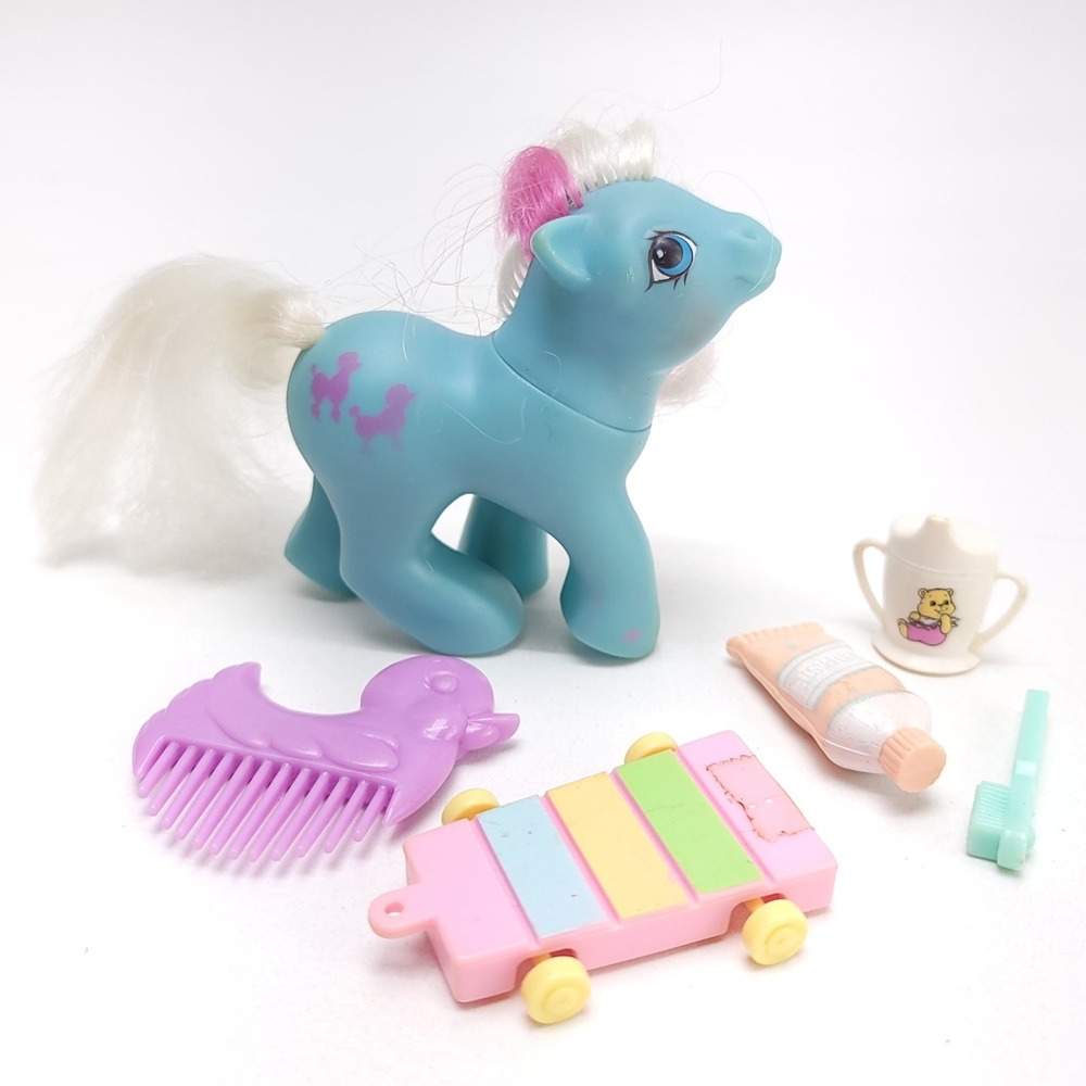 Vintage 1987 Hasbro‎ My Little Pony G1 Baby Puddles First Tooth Blue Poodle Toy